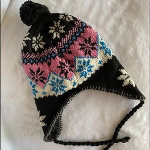 Cozy Warm Paisley Pom Pom Winter Hat Beanie One Size. Black Pink White Blue. NEW